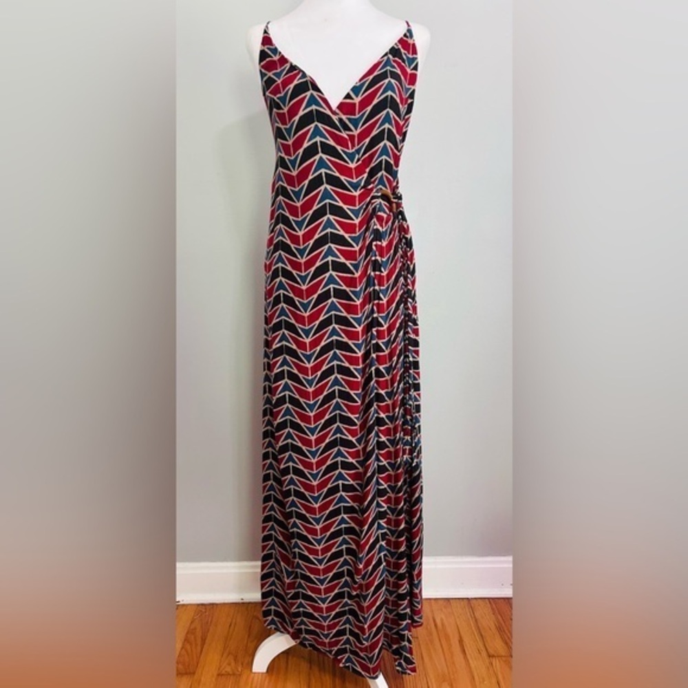 Free People Women’s XS Geometric Wrap Maxi Dress Boho Maroon Black Blue